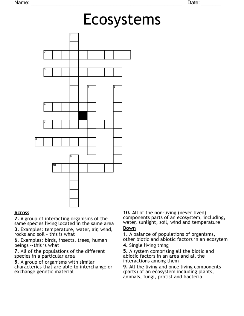 Ecosystems Crossword