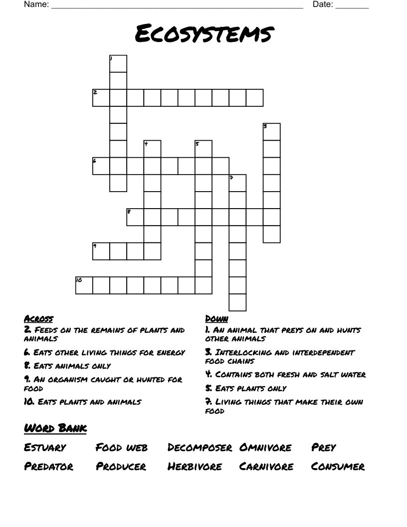 Ecosystems Crossword