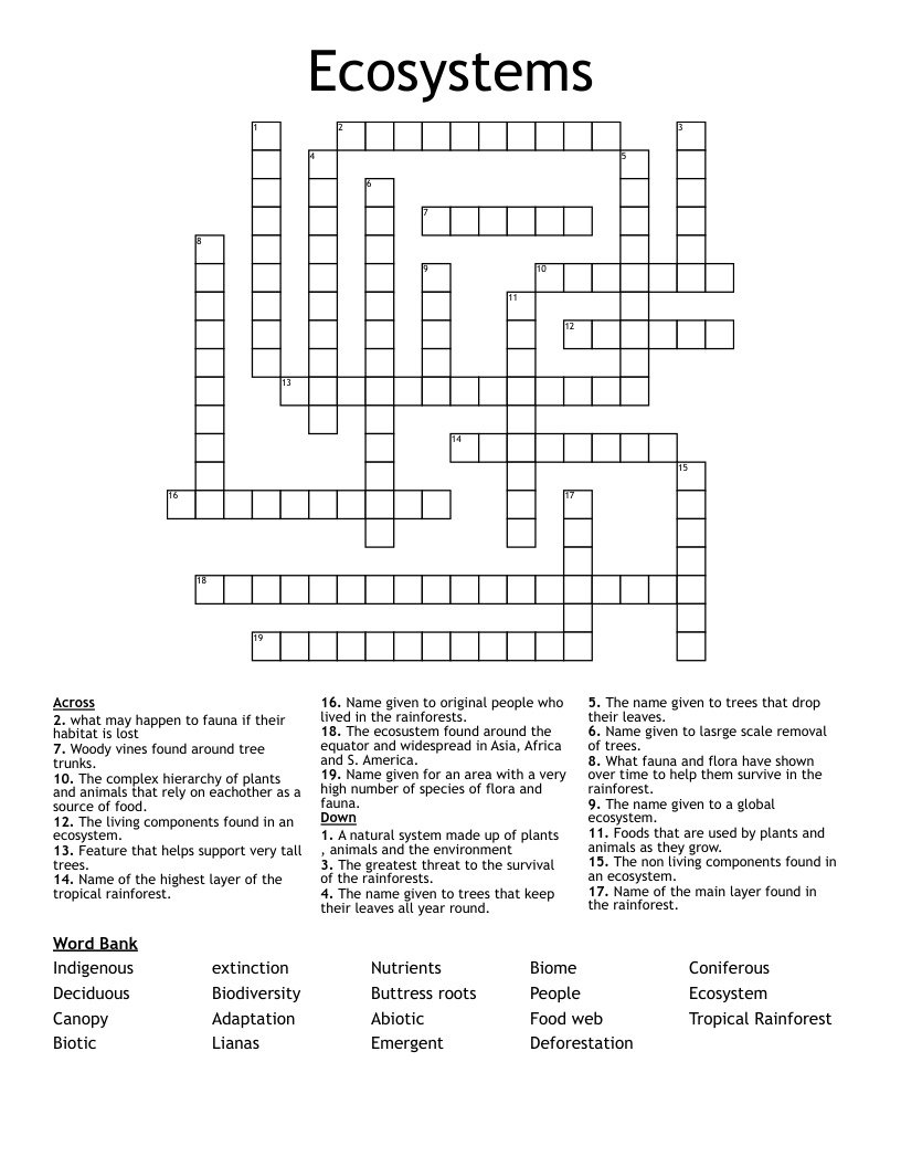 Ecosystems Crossword