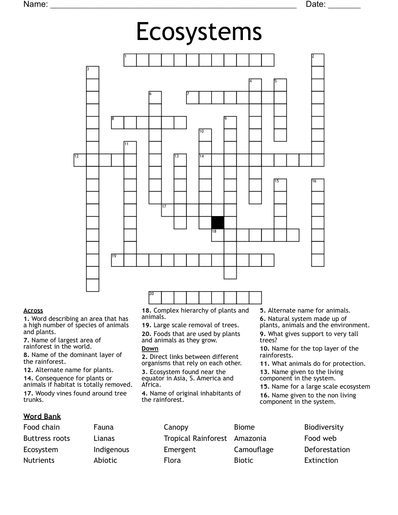 Ecosystems Crossword