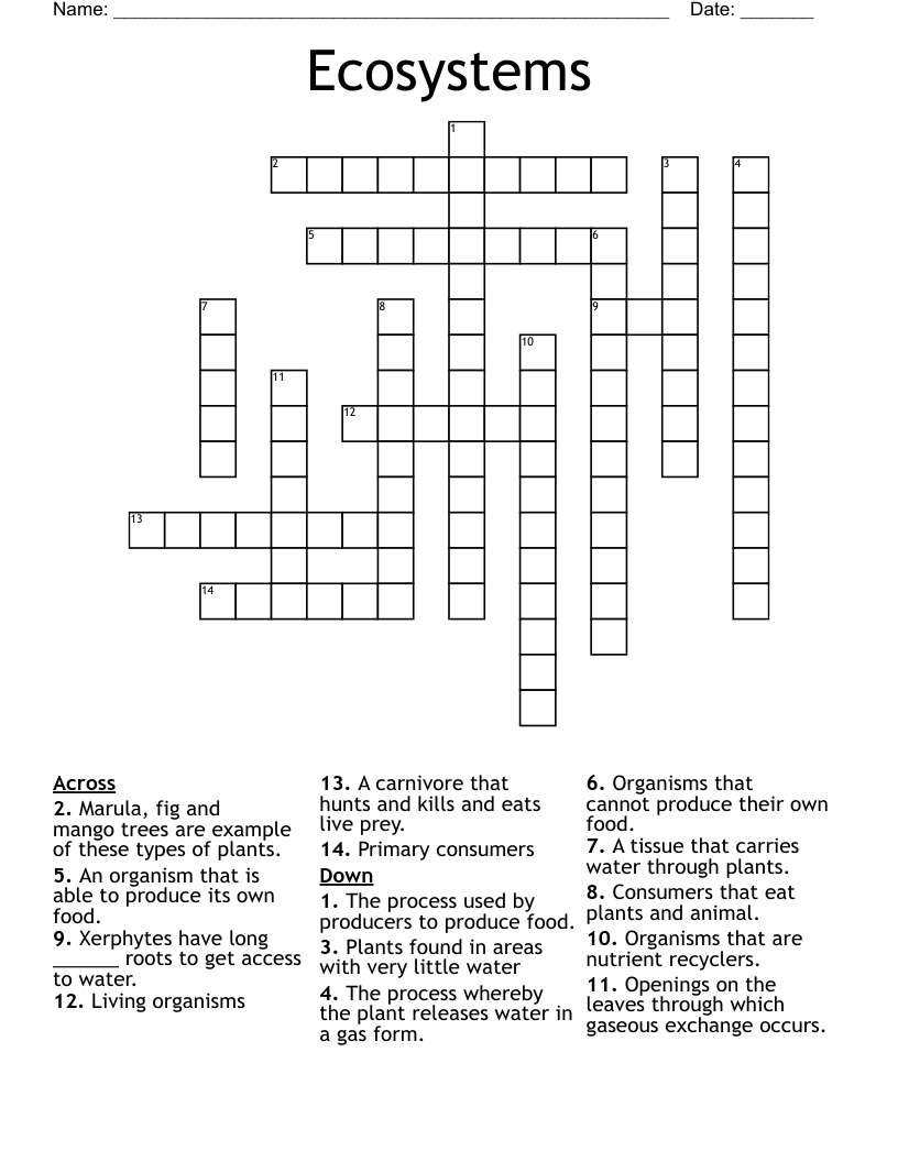 Ecosystems Crossword