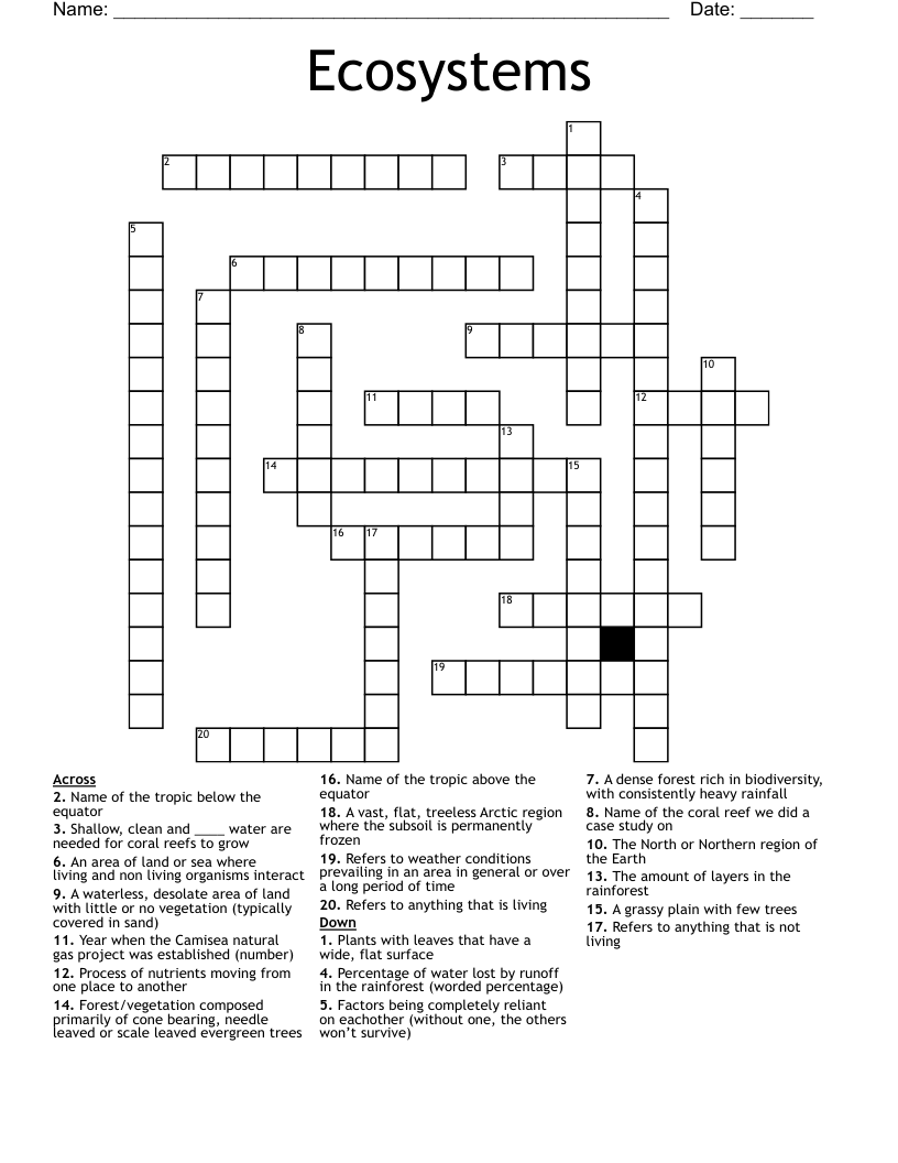 Ecosystems Crossword