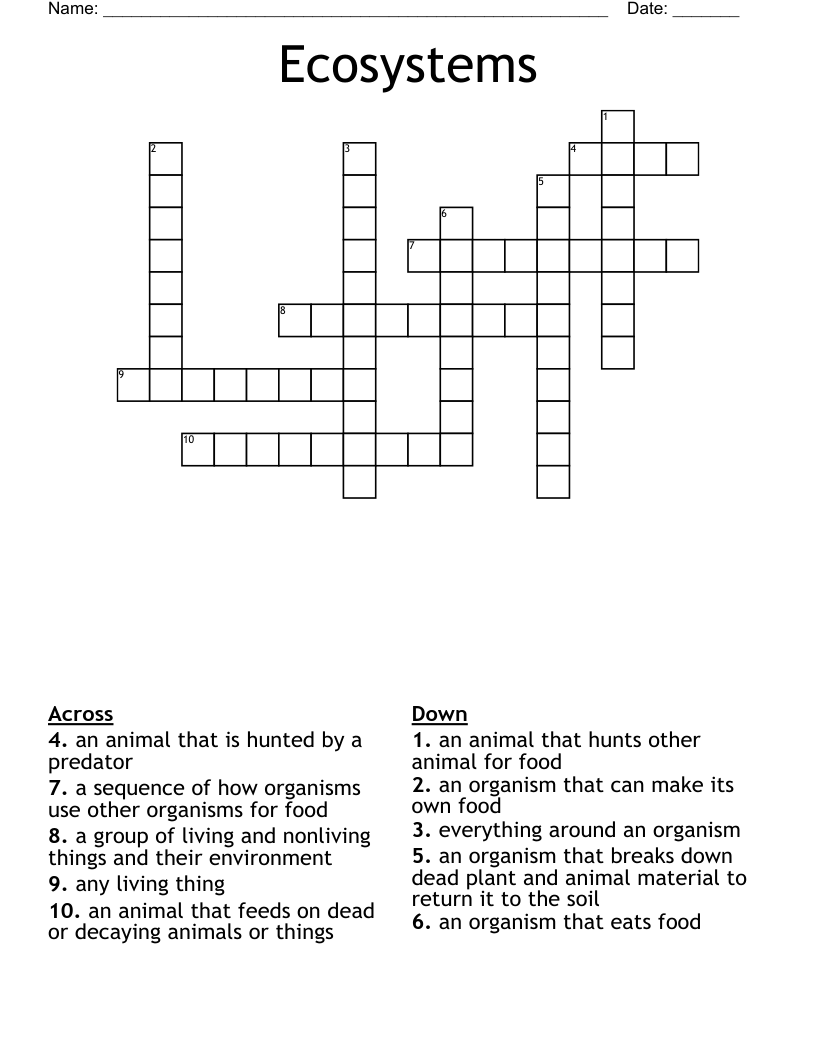 Ecosystems Crossword