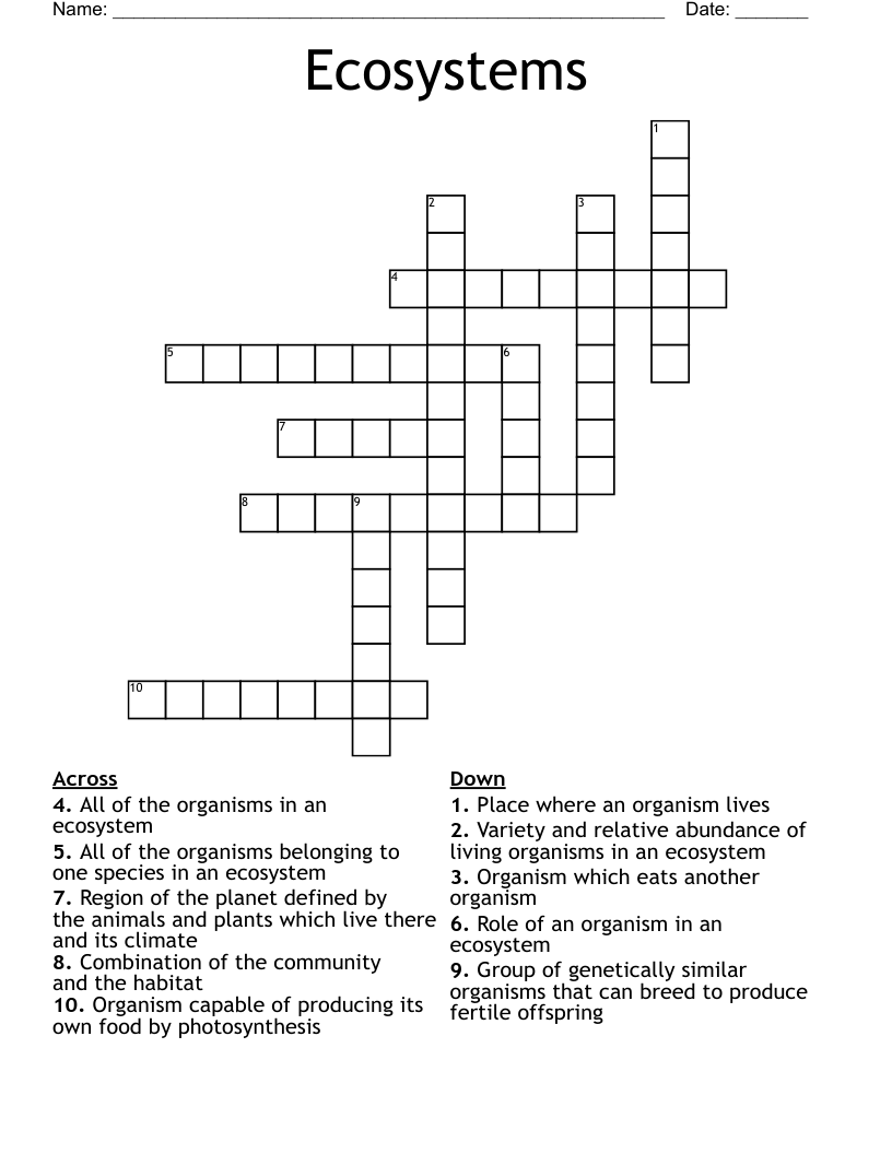 Ecosystems Crossword