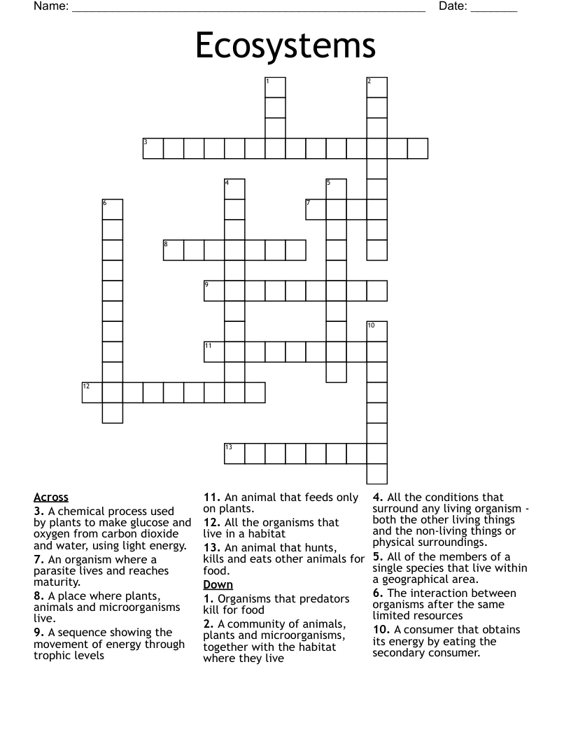 Ecosystems Crossword