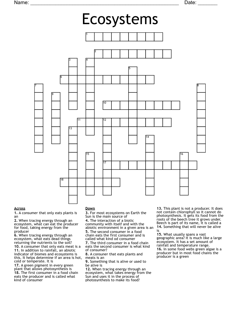 Ecosystems Crossword