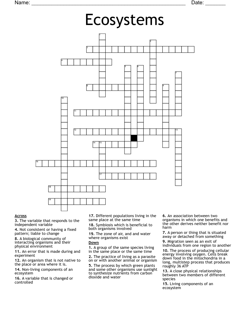 Ecosystems Crossword