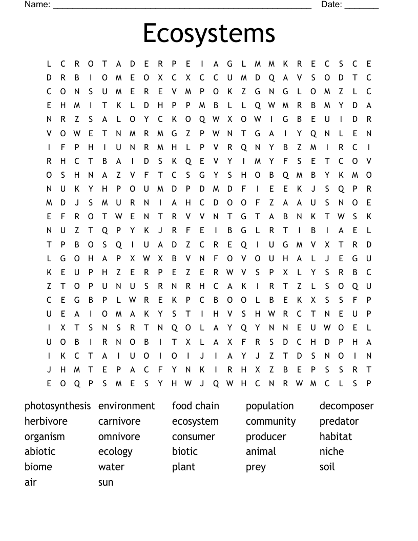 Ecosystems Word Search