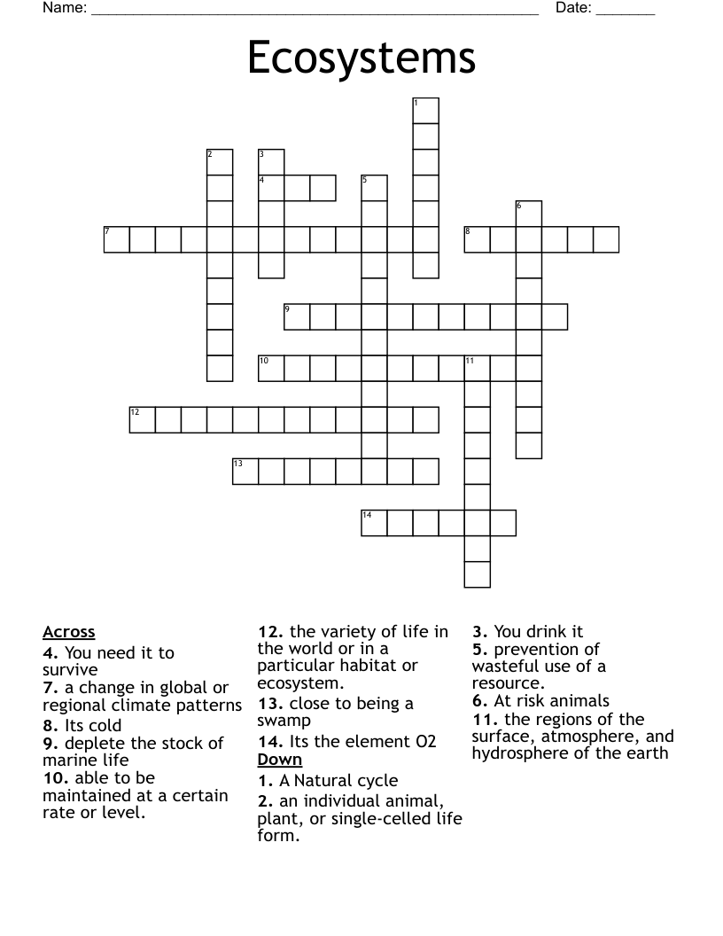 Ecosystems Crossword