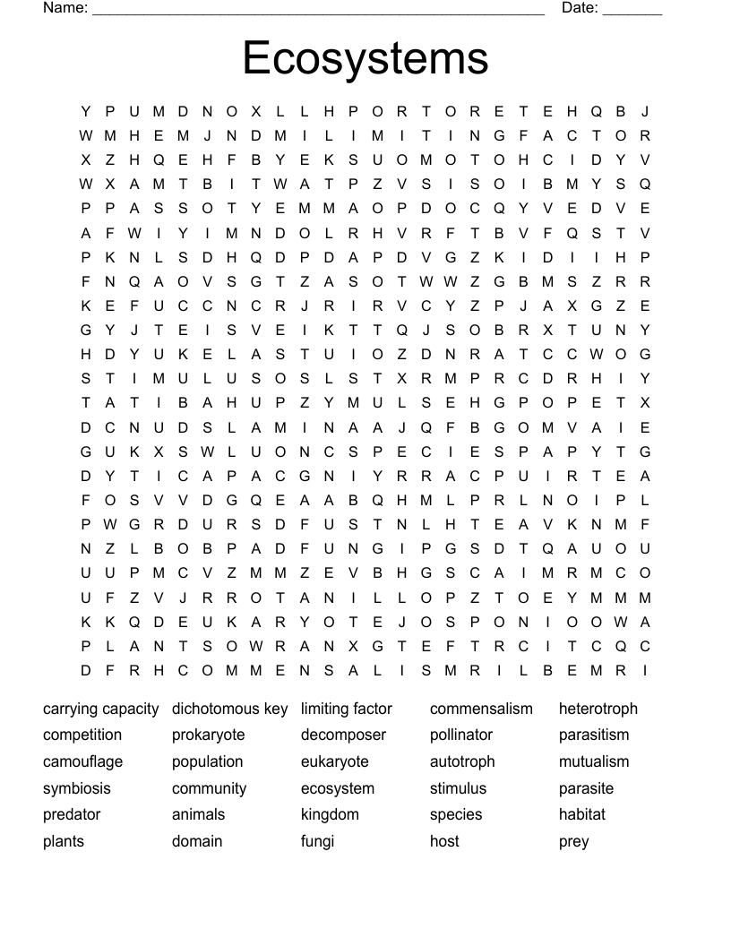 Ecosystems Word Search