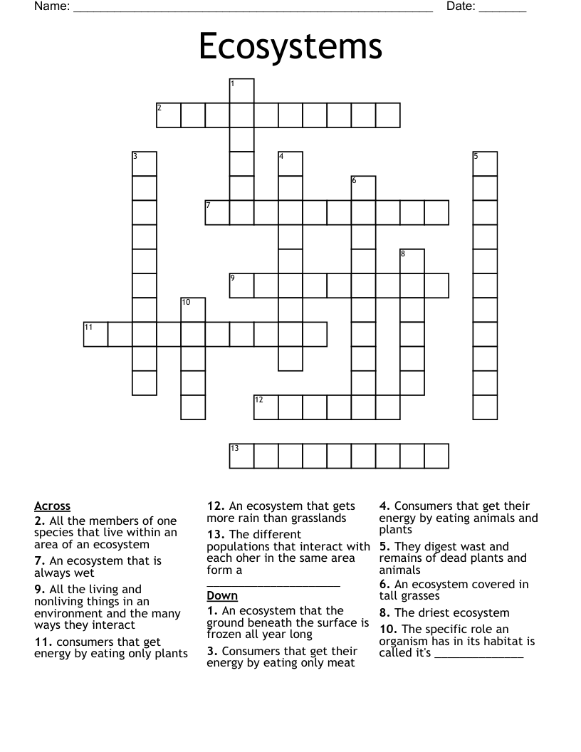 Ecosystems Crossword