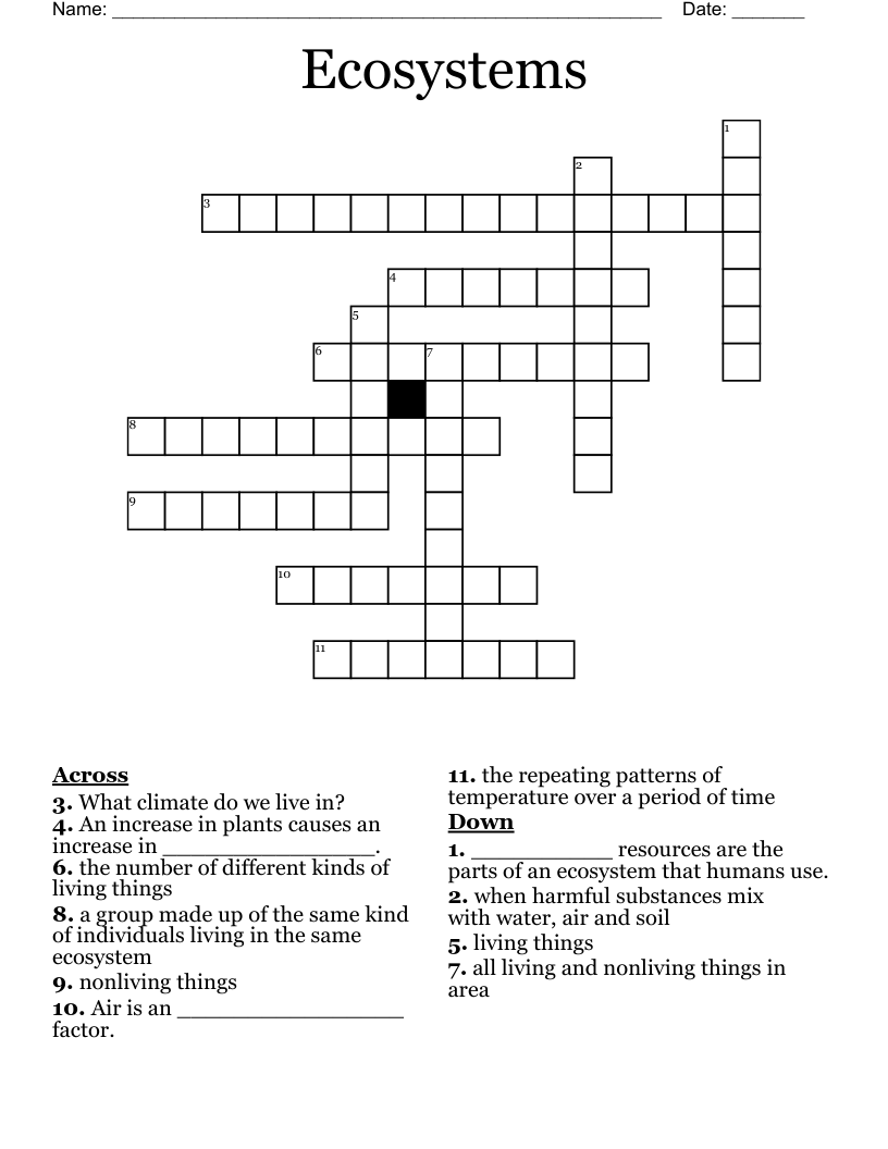 Ecosystems Crossword