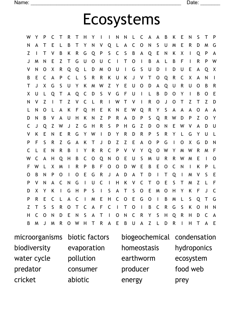 Ecosystems Word Search