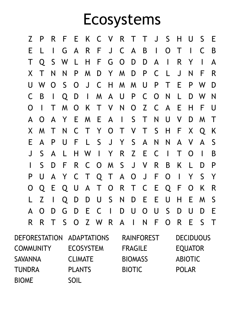 Ecosystems Word Search
