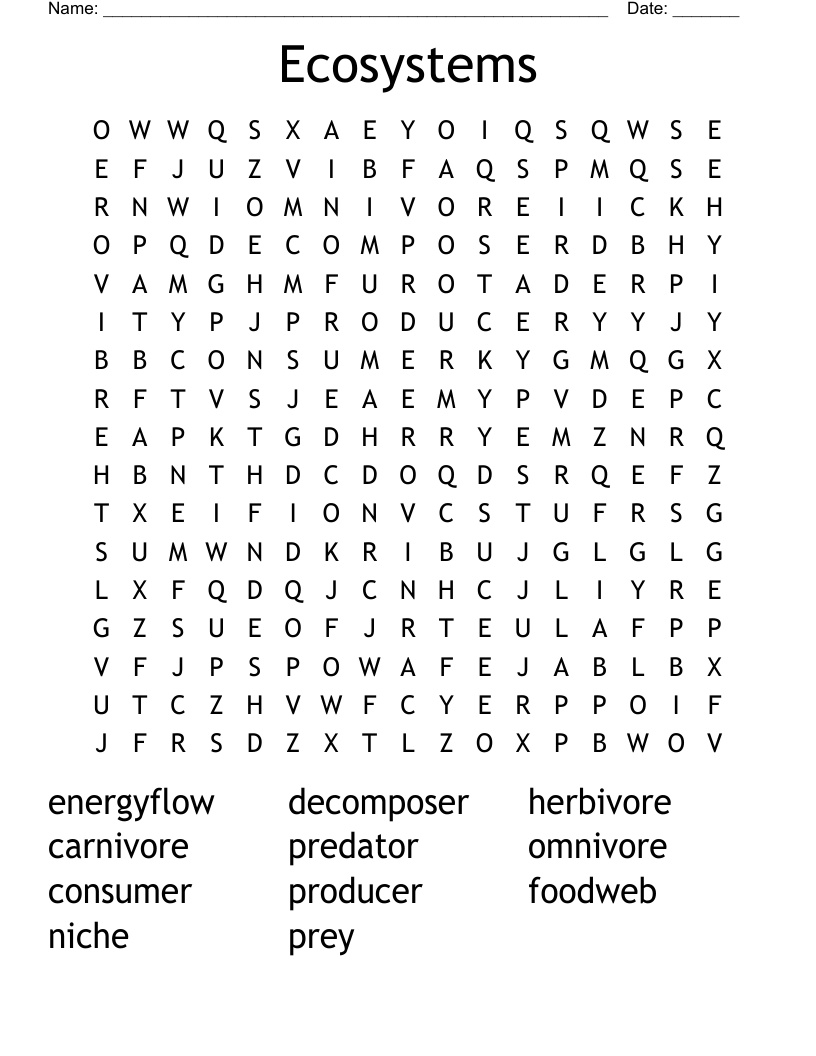 Ecosystems Word Search