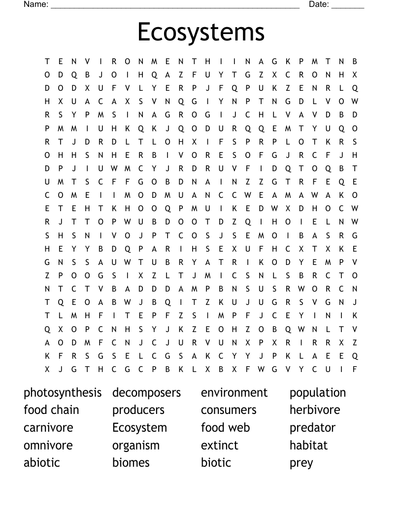 Ecosystems Word Search
