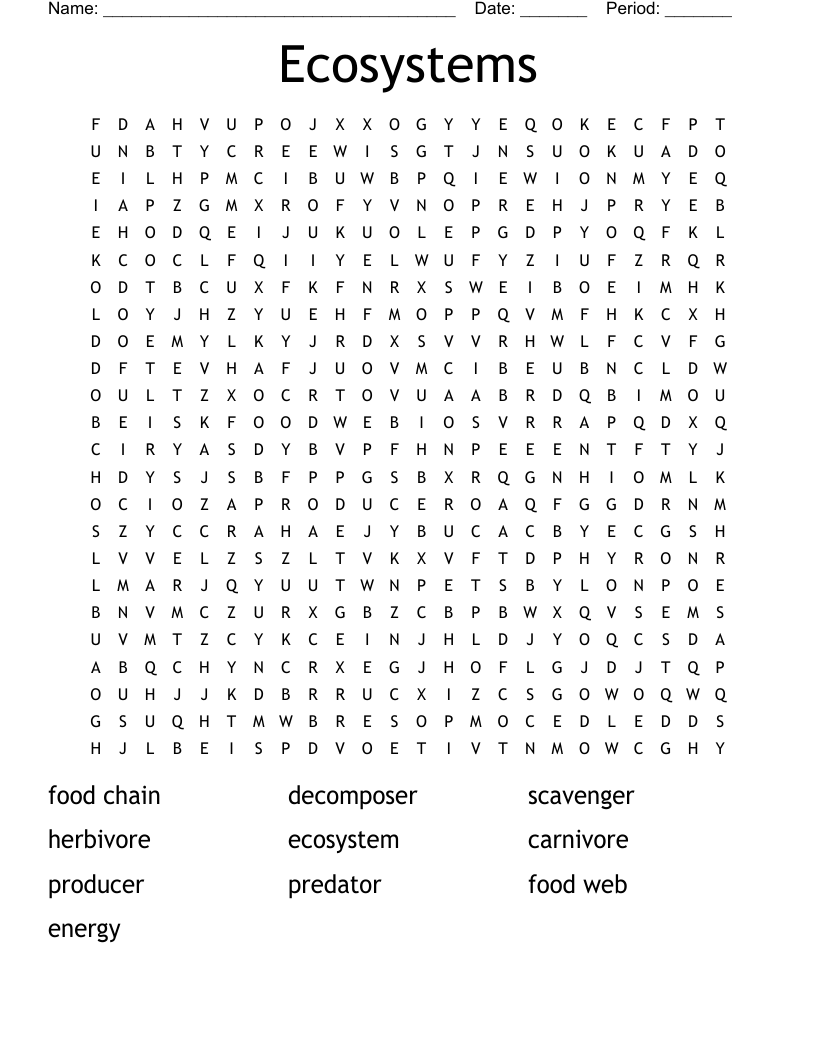 Ecosystems Word Search