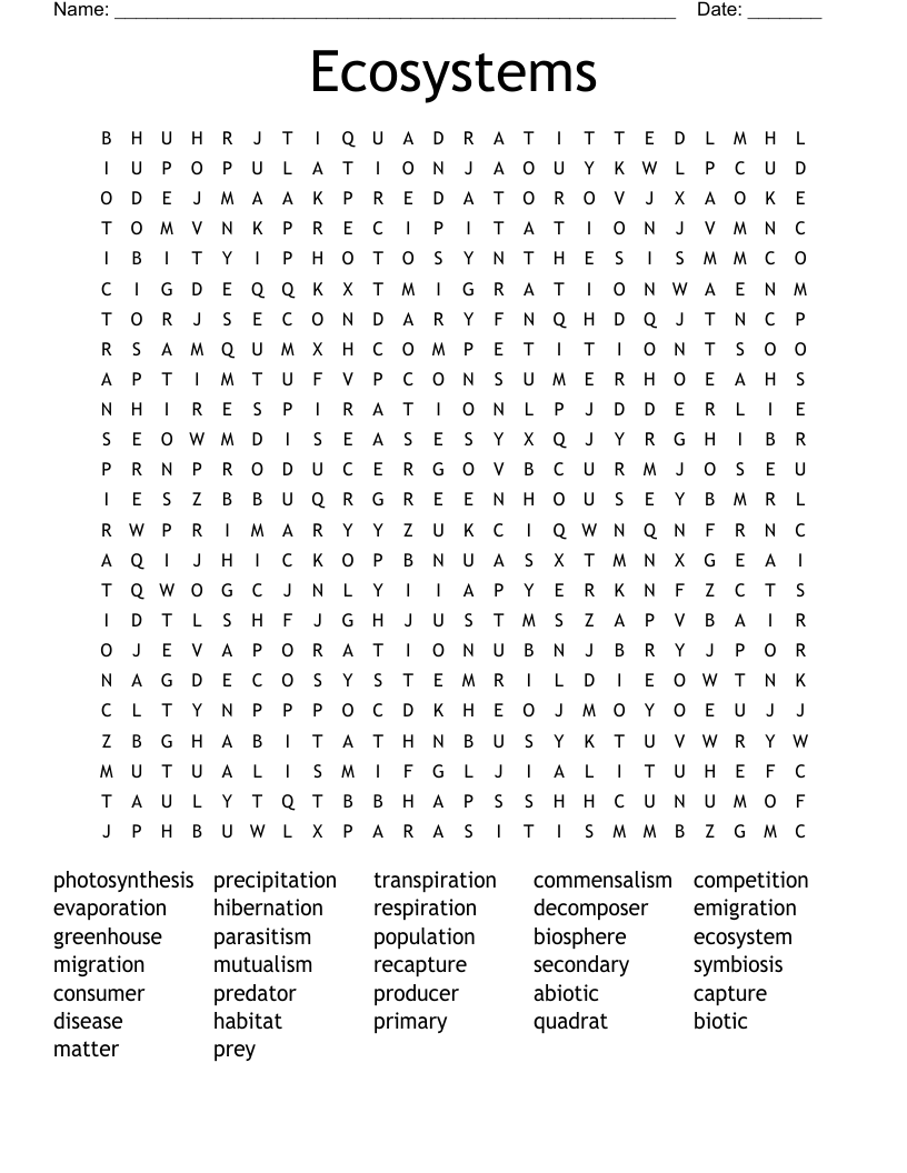Ecosystems Word Search