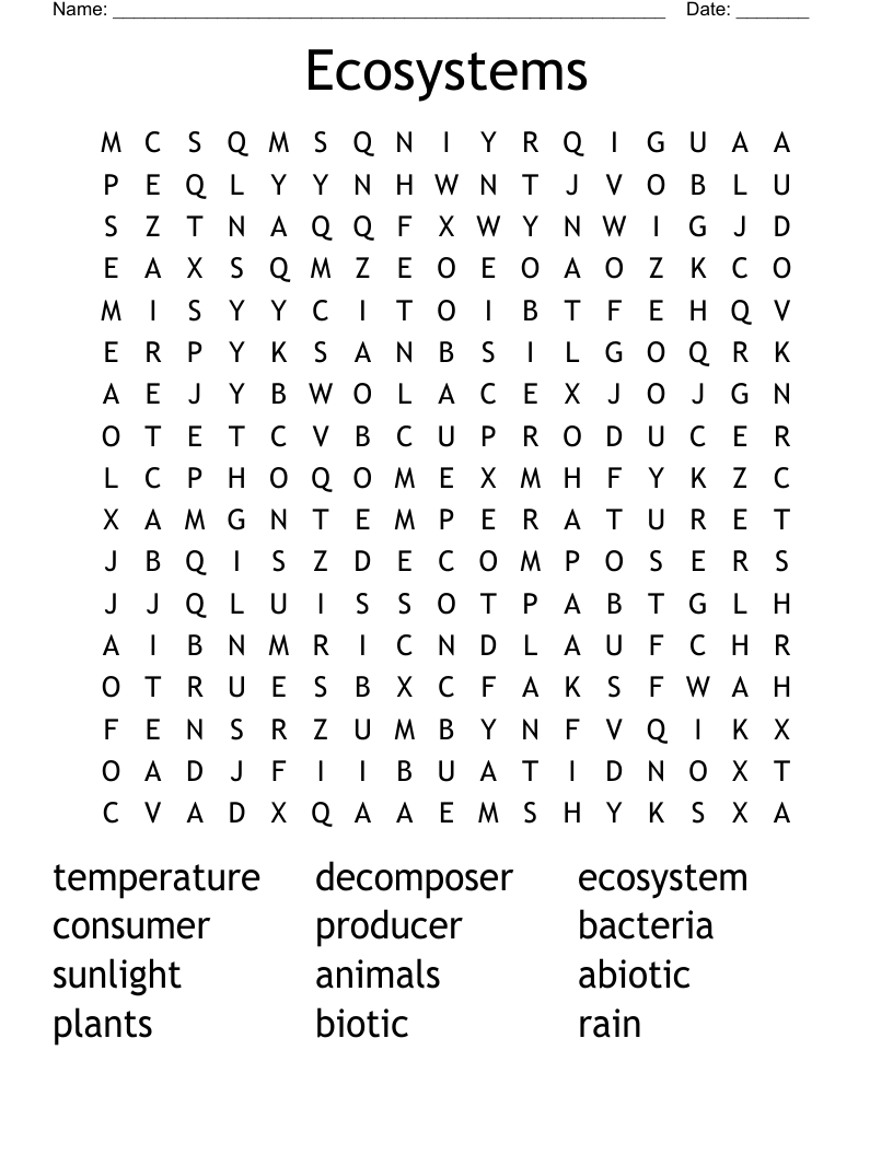 Ecosystems Word Search