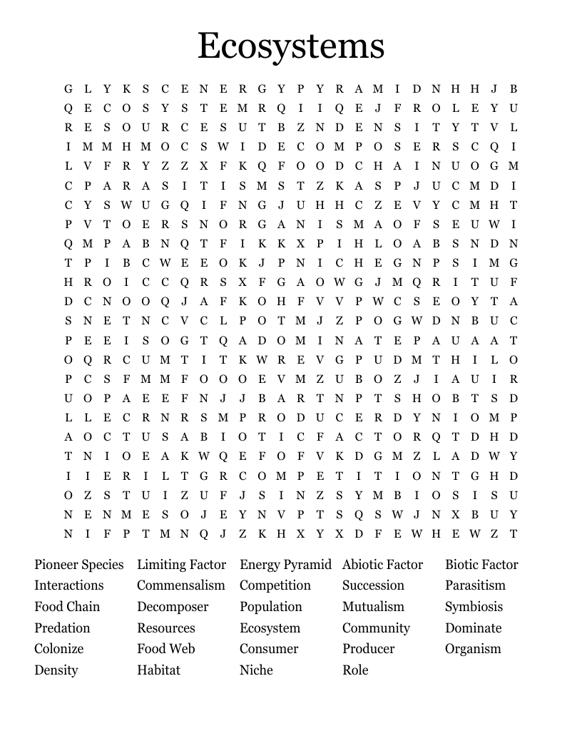 Ecosystems Word Search