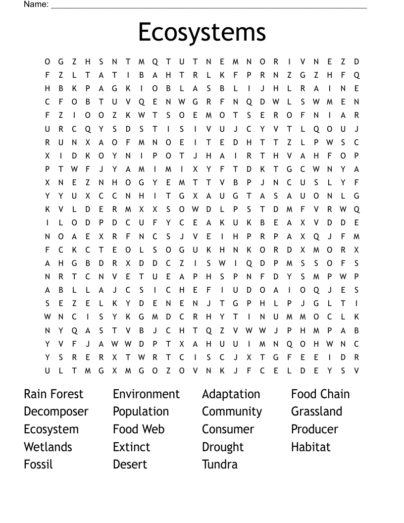 Ecosystems Word Search