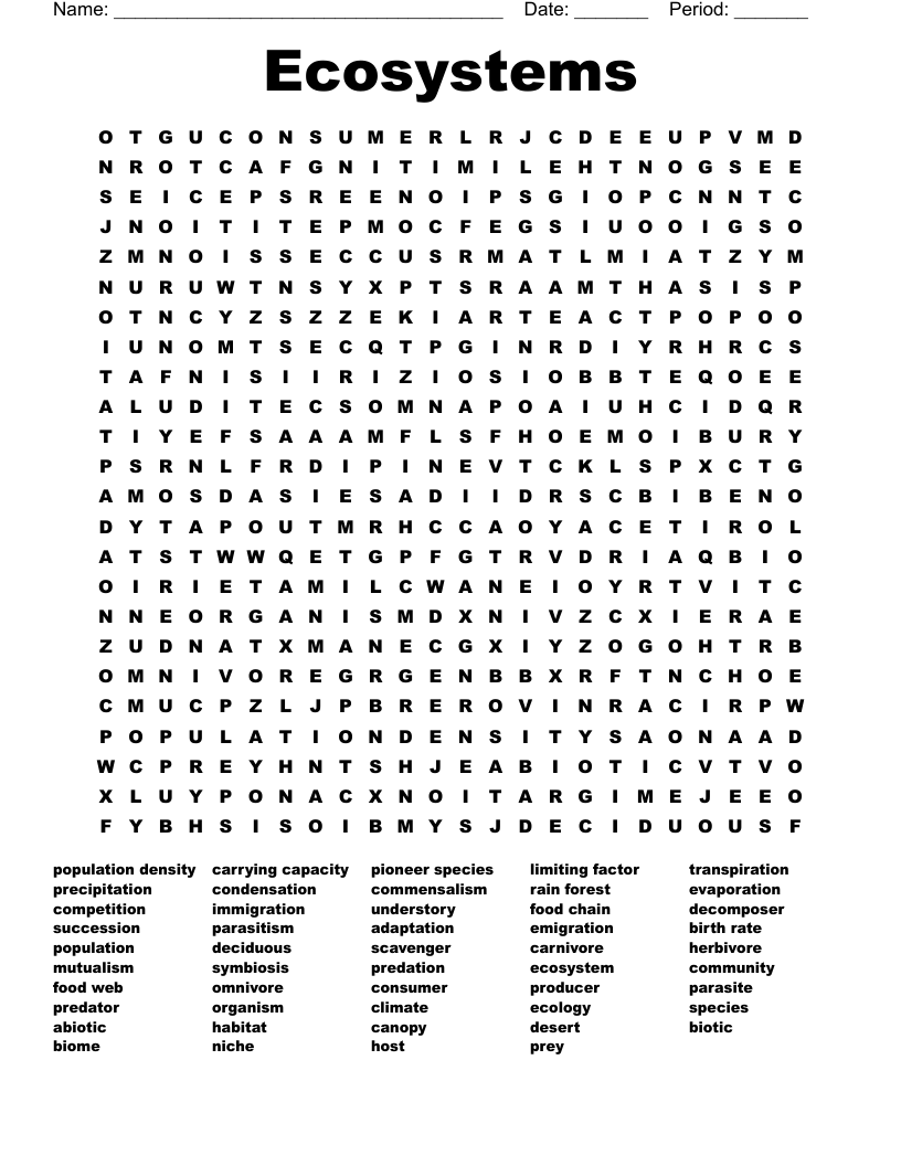 Ecosystems Word Search