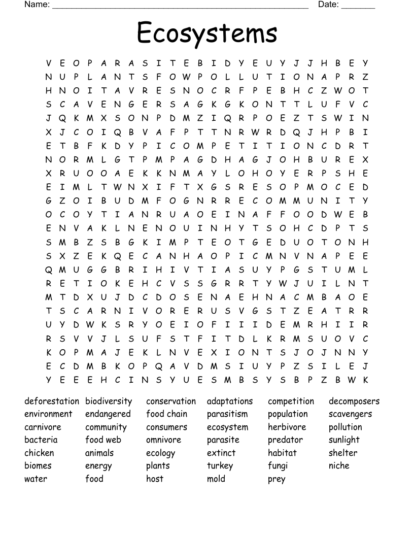 Ecosystems Word Search