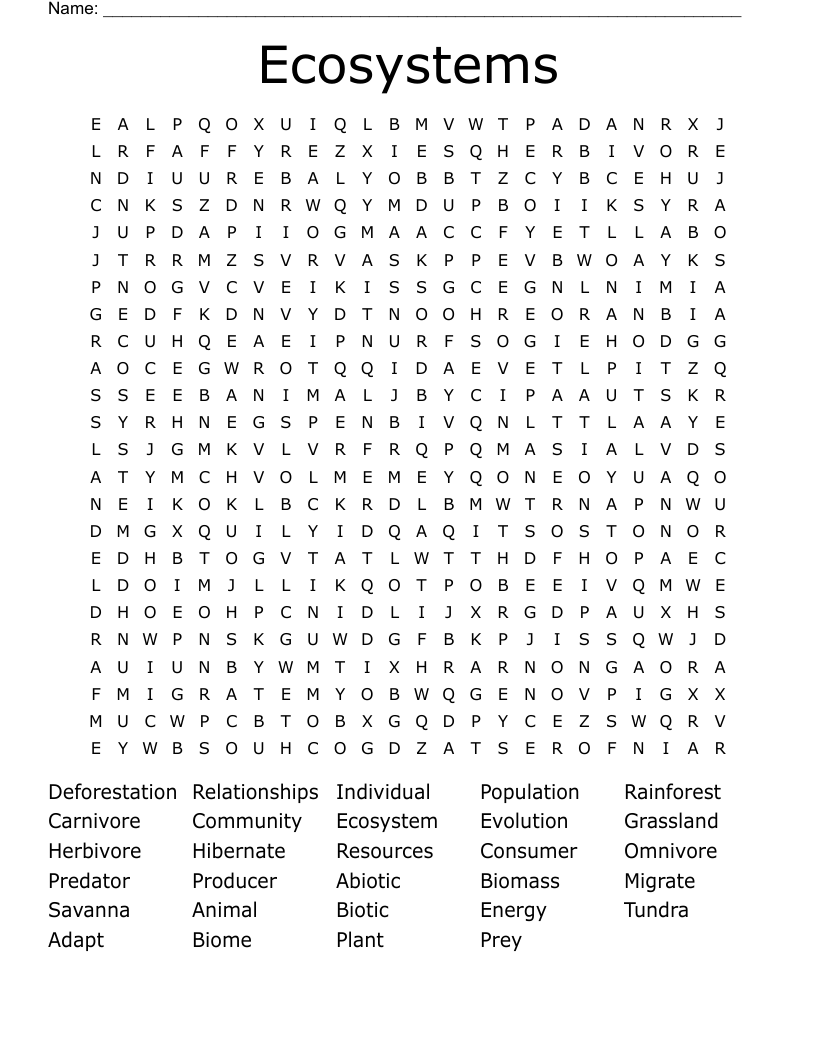 Ecosystems Word Search