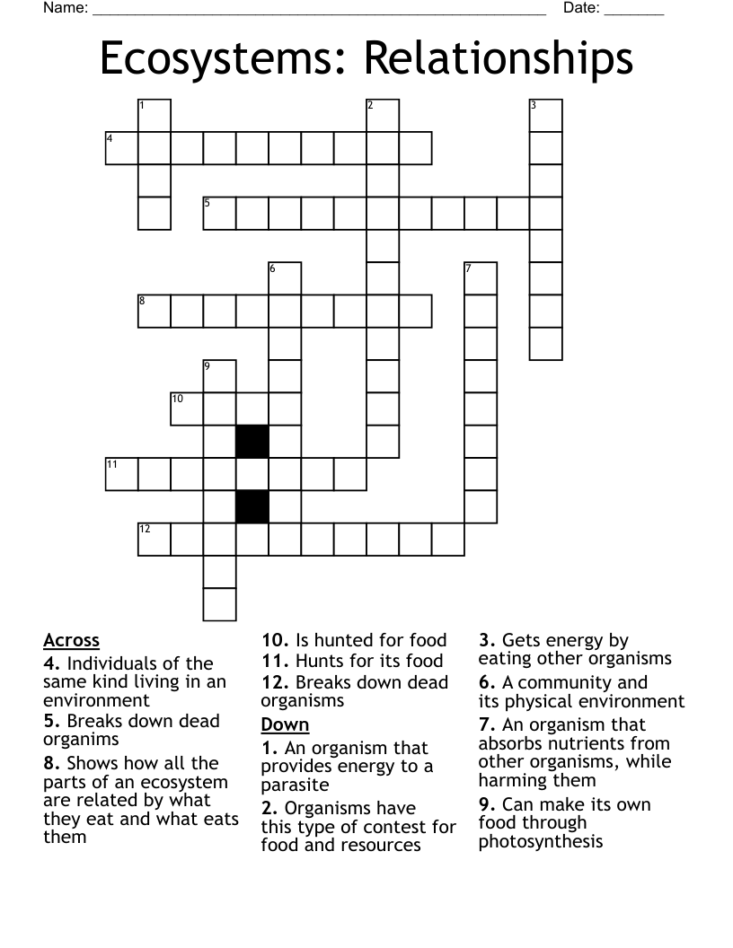 Ecosystems: Relationships Crossword