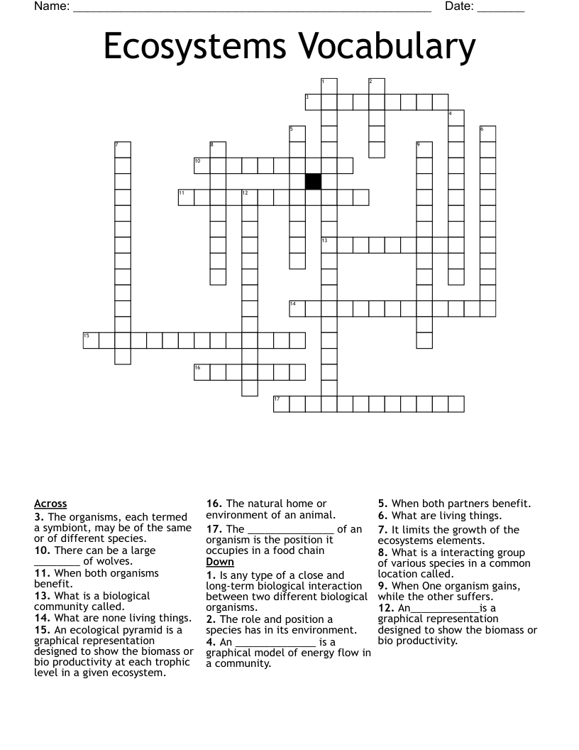 Ecosystems Vocabulary Crossword