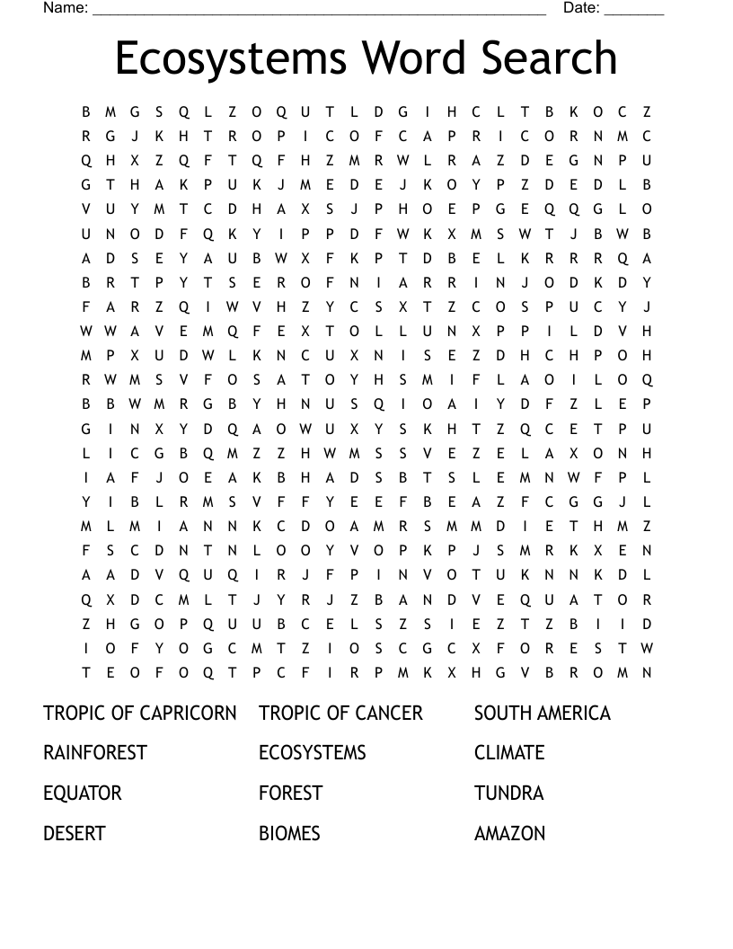 Ecosystems Word Search