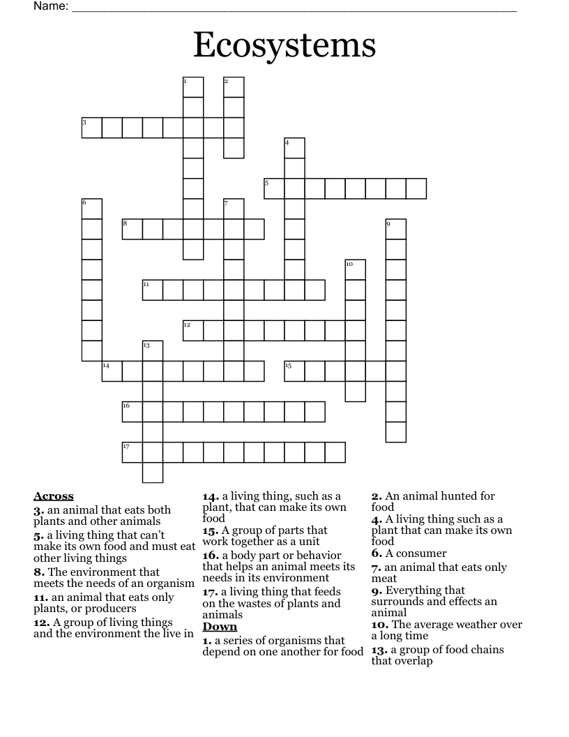 Ecosystems  Crossword