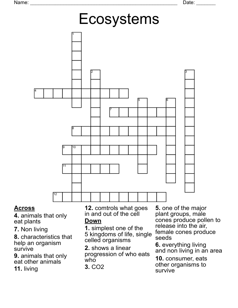 Ecosystems  Crossword