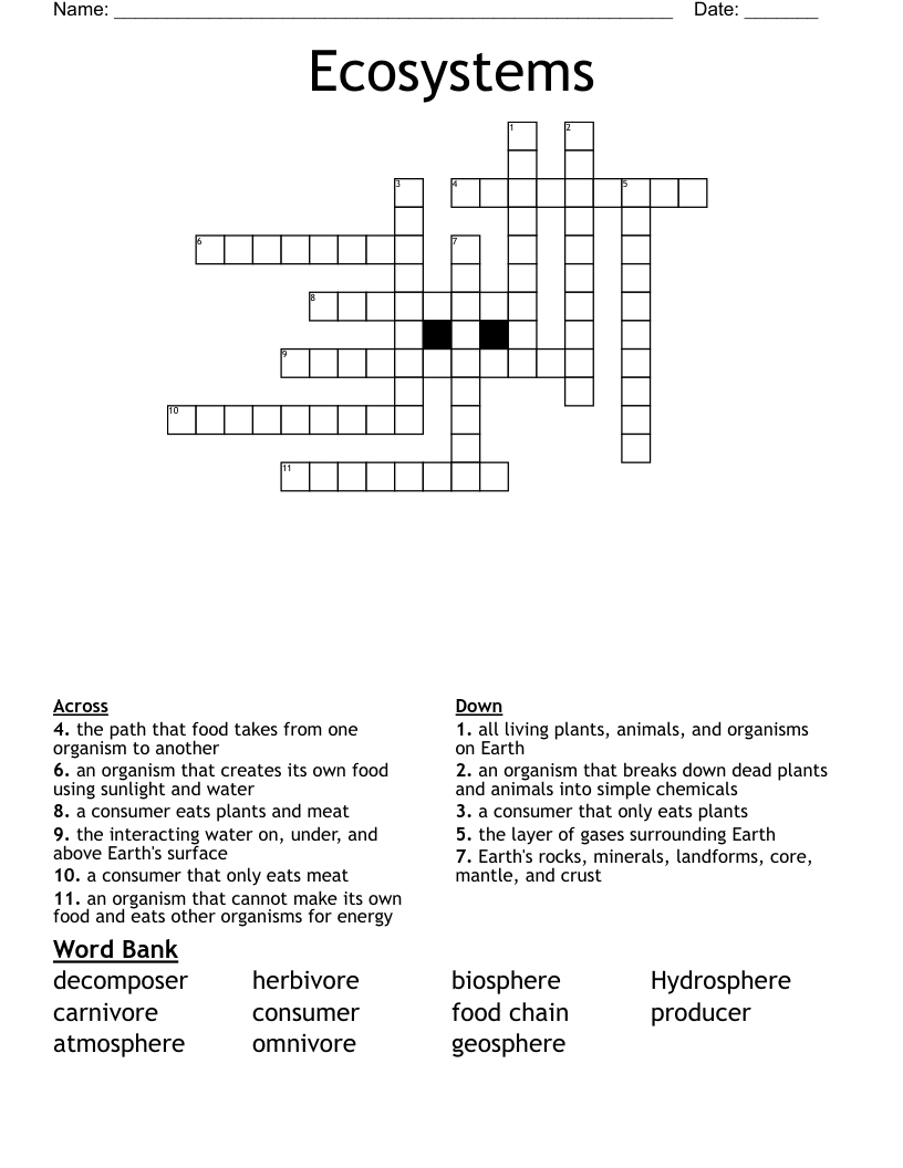 Ecosystems  Crossword