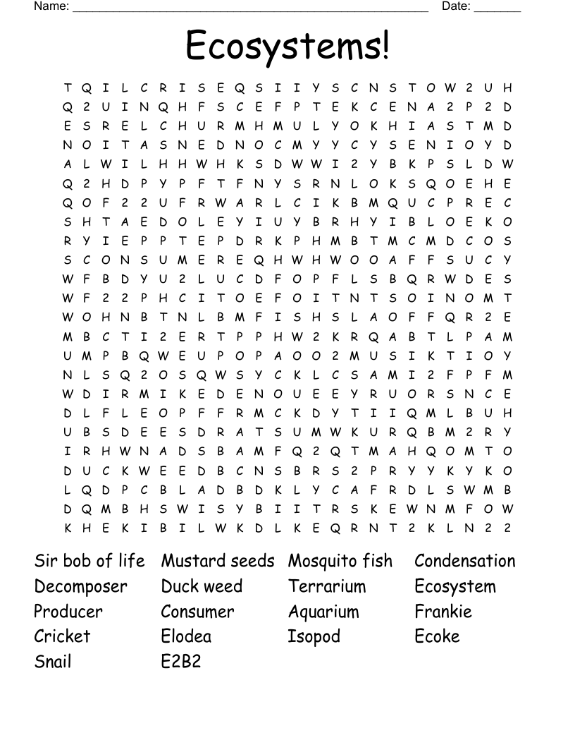 Ecosystems!  Word Search