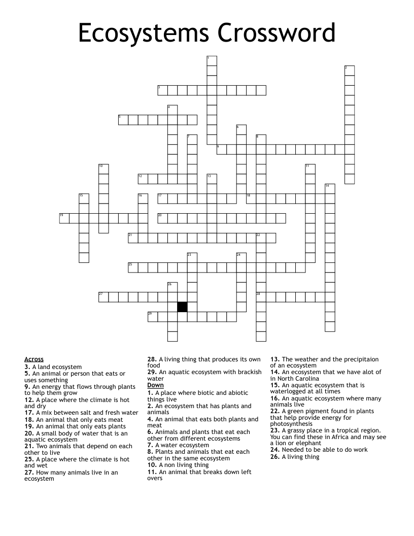Ecosystems  Crossword
