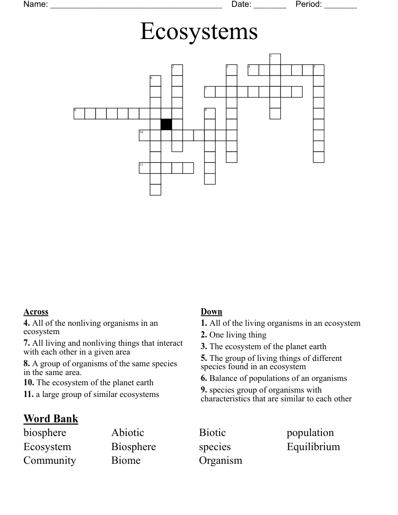 Ecosystems    Crossword