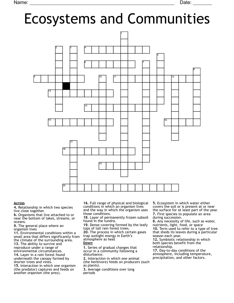 Ecosystems and Communities Crossword