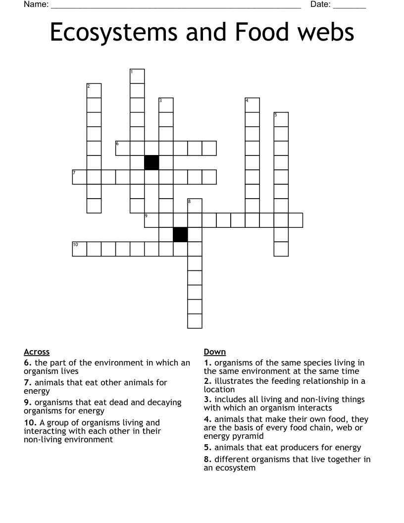Ecosystems and Food webs Crossword