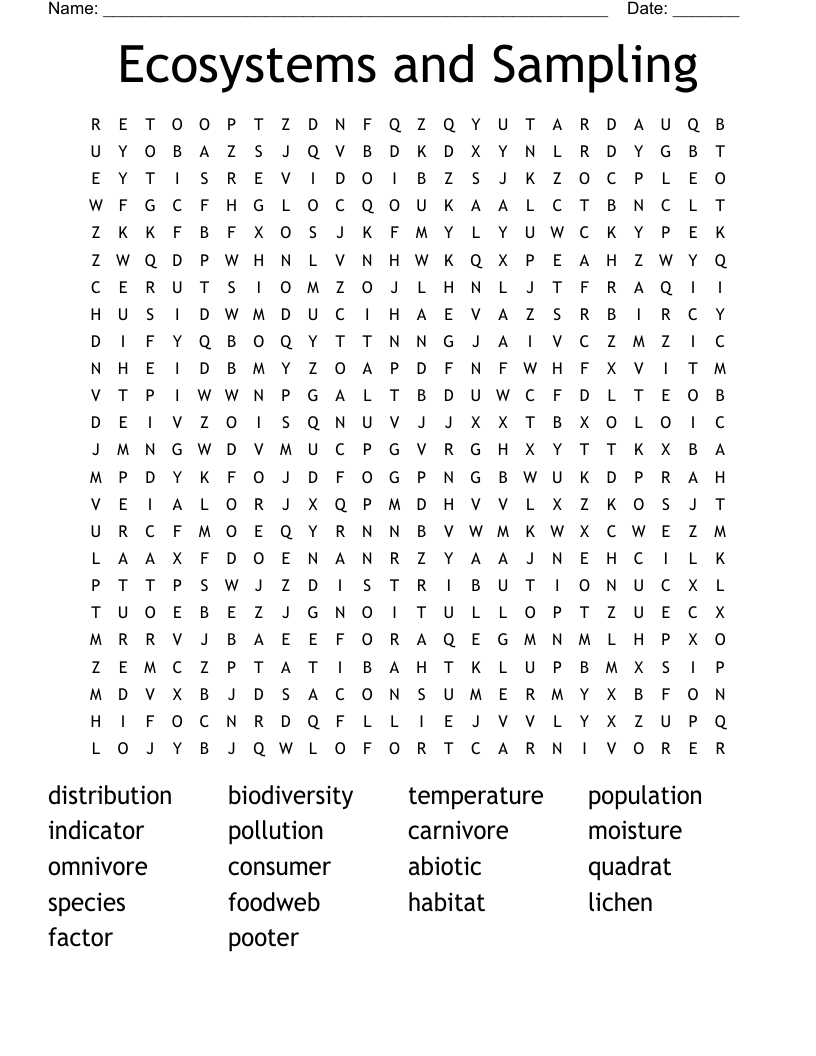 Ecosystems and Sampling Word Search