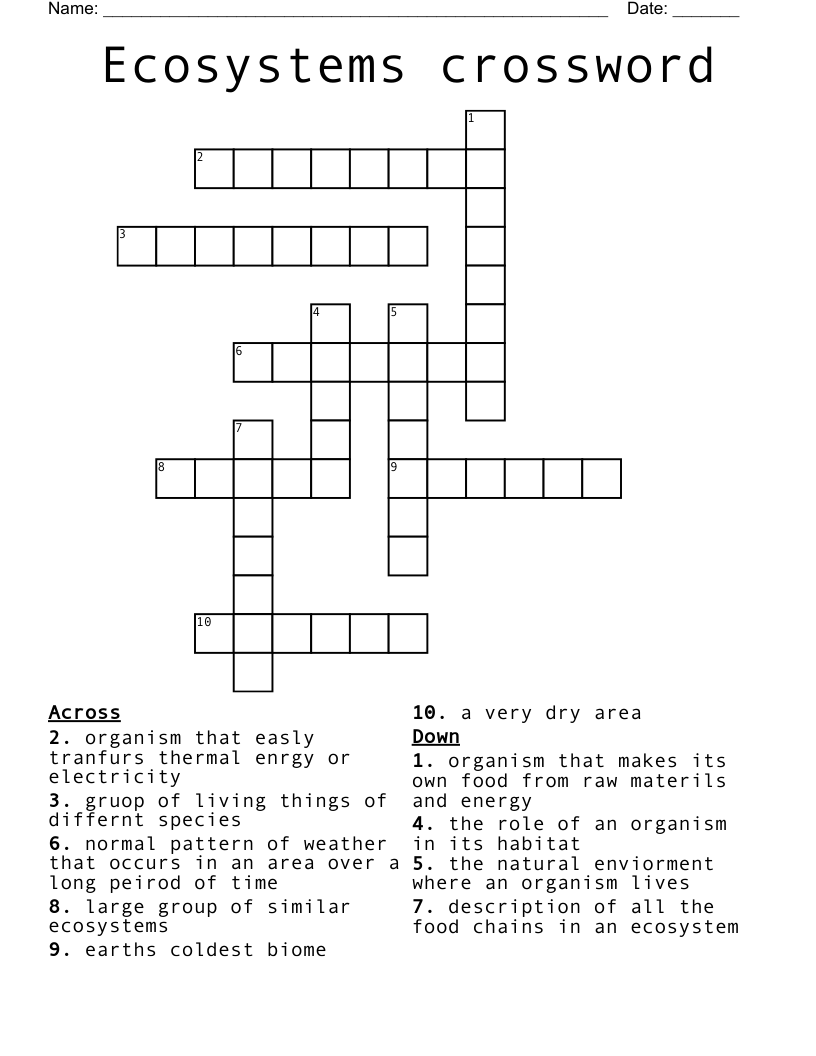 Ecosystems crossword