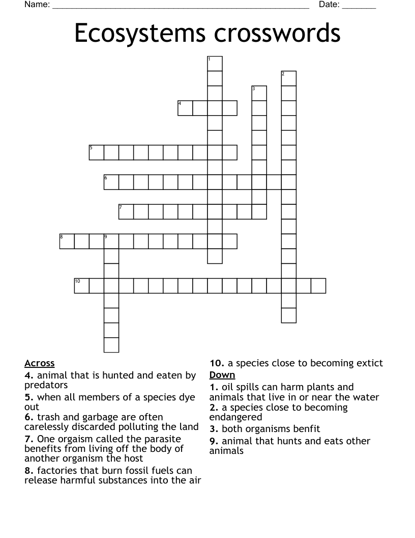 Ecosystems crosswords