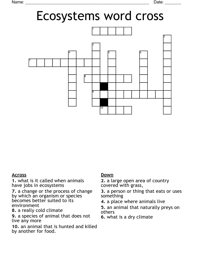Ecosystems word cross Crossword