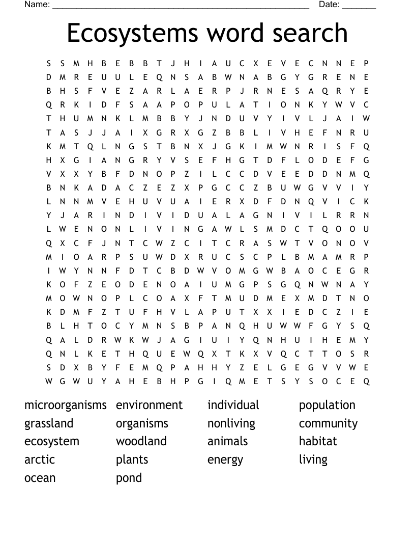 Ecosystems word search