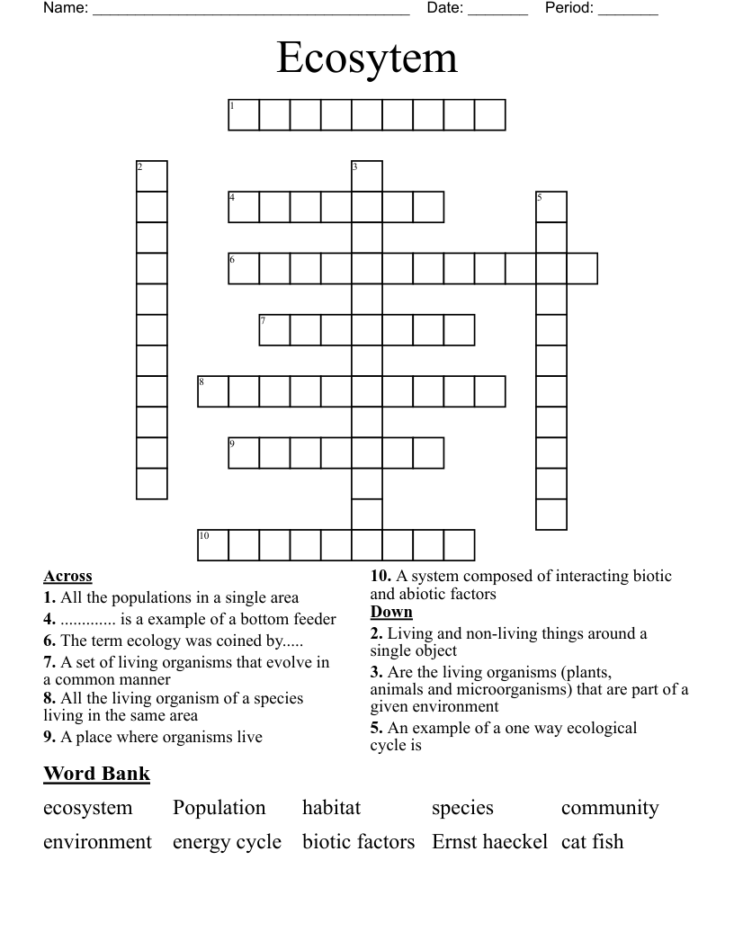 Ecosytem Crossword