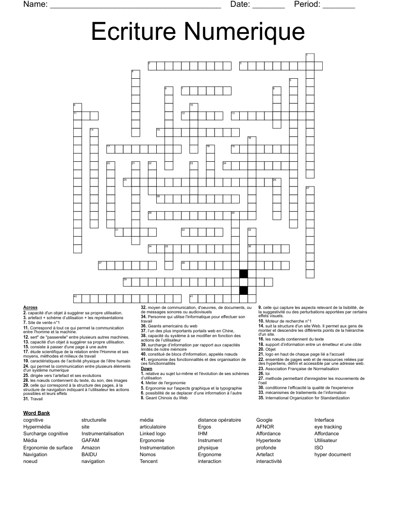 Ecriture Numerique Crossword