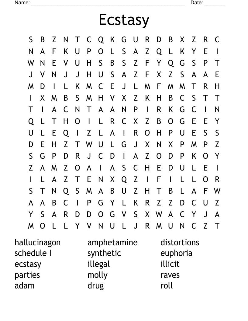 Ecstasy Word Search