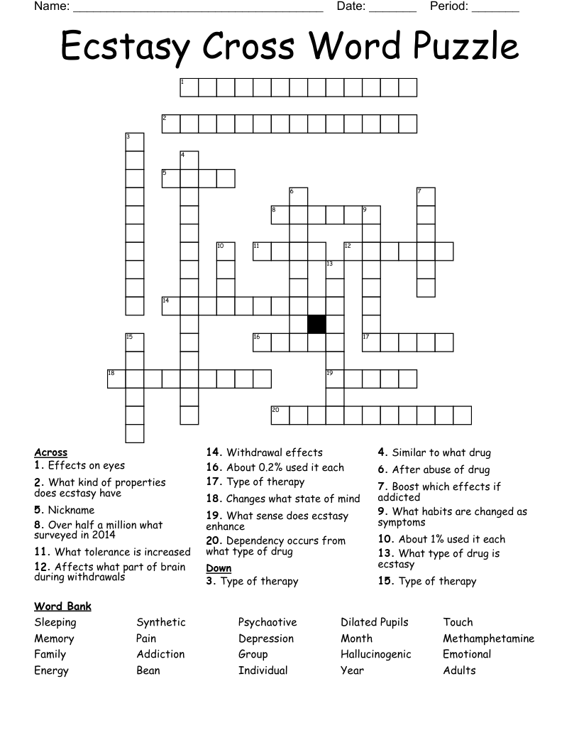 Ecstasy Cross Word Puzzle