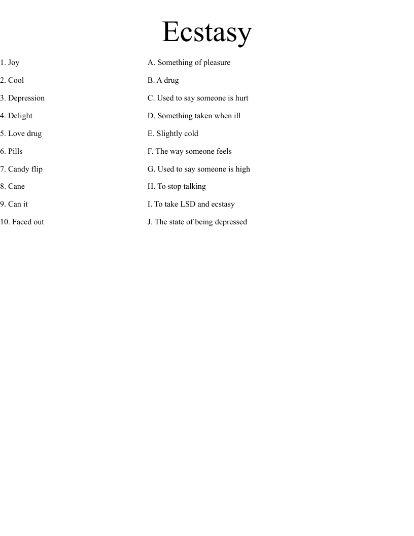 Ecstasy  Worksheet