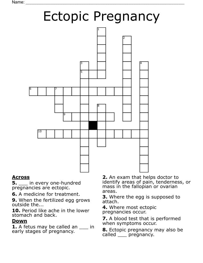 Ectopic Pregnancy Crossword